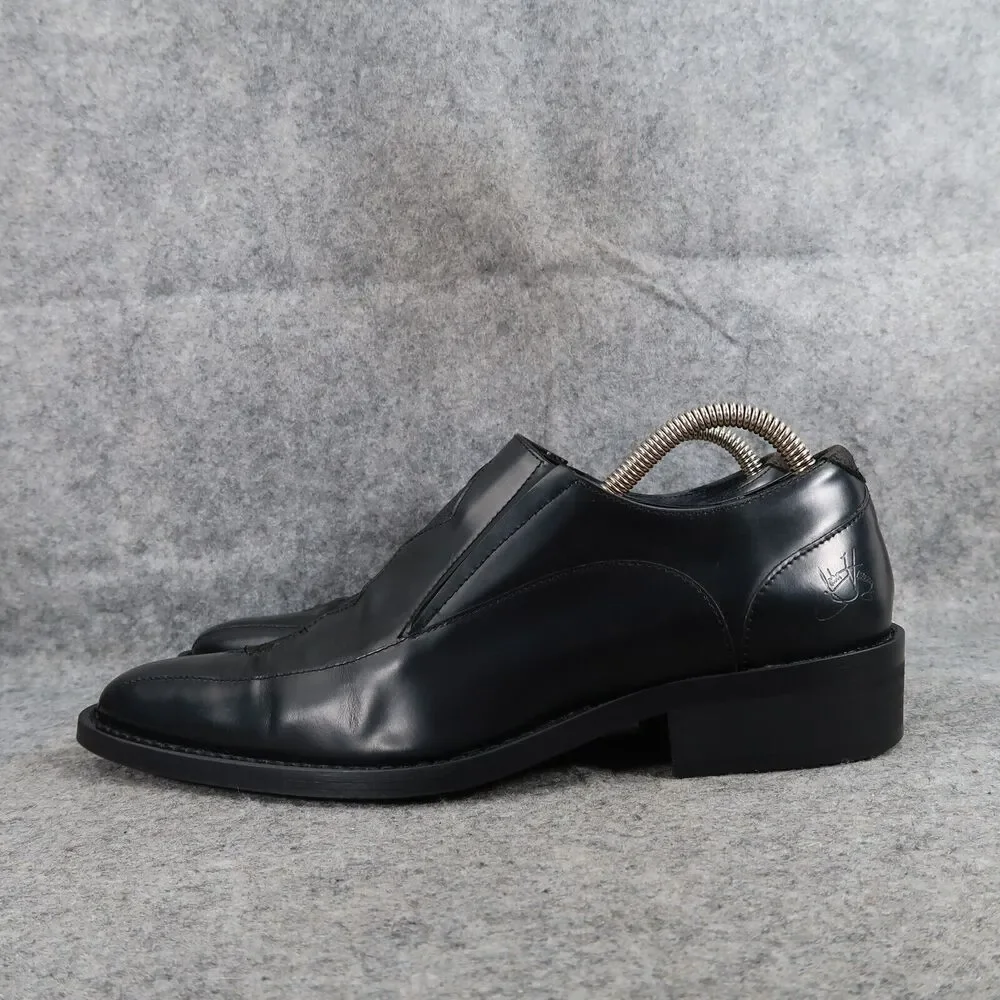 John Fluevog Shoes Mens 7.5 Loafer Slip On Black Leather Diamond Classic Vintage